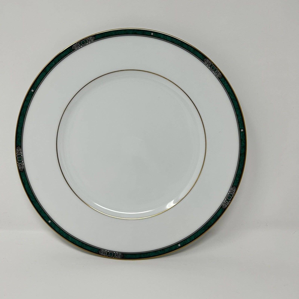 Noritake Emerald Crest 4130 Dinner Plate 10.5” Green Gold White NWT